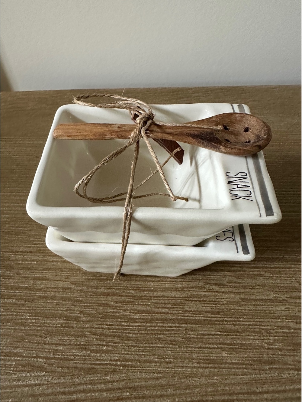 Mud Pie Olives & Nuts Snack Bowl Set with Wooden Spoon - White Ceramic